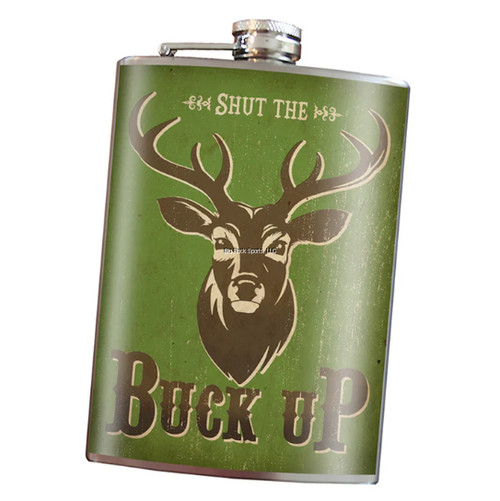Lucky Jack FK-0028 Buck Up 8 Ounce Flask
Original art on a stainless steel hip flask; created by the artists Trixie & Milo - how cool is that? Every flask is made from 100% lead-free, food-grade stainless steel. Each design is printed on high-quality vinyl that is both water and alcohol-proof. These flasks make an awesome gift for weddings, birthdays, holidays, special occasions, and more.
-Measurements; 3.75" x 5.75"
-Holds 8 oz. of fluid (yummy!)
-Image is protected by a layer of high gloss liquid laminate and baked on at over 200 degrees. This means it will last a long time!
To clean: wash with soapy water, rinse clean, and wipe down with a soft cloth to dry.