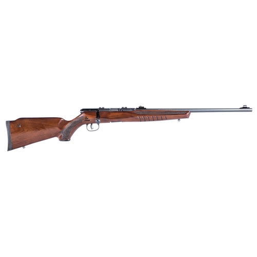 FEATURES
Bolt-action 22 LR
Walnut-stained hardwood stock
Modern checkering
Sporter barrel
Adjustable iron sights
Drilled and tapped for scope mounts
Top tang safety
The B Series G blends the world’s most advanced rimfire technology with classic looks. Its walnut-stained hardwood stock offers the same modern ergonomics of the original B Series. The higher comb, top tang safety and target-style, vertical pistol grip allow shooters to hold the rifle in a more natural position that puts less pressure on the wrist. It features a 10-round rotary magazine and the accuracy-boosting adjustable AccuTrigger™.


Property	Value
Product Family/Group	
B SERIES G
 
SKU	
70210
 

UPC	062654702105
Caliber	22 LR
Purpose	Small Game, Target Shooting
Firearm Type	Rimfire
Action Type	Bolt
Handed	Right

Barrel Color	Black
Barrel Contour	Sporter
Barrel Finish	Matte
Barrel Length	21" (53.34 cm)
Barrel Material	Carbon Steel
Barrel Muzzle Brake	Adjustable
Rate of Twist	1:16"
Barrel Threaded	No
Pistol Grip	No
Interchangeable Grip Panel	No
Magazine Capacity	10
Magazine Release	Ambidextrous
Receiver Color	Natural
Receiver Finish	Satin
Receiver Material	Carbon Steel
Feed Type	Detachable Box Magazine
Scope Bases	2 Piece, Weaver Style
Scope Mounted and Sighted	No
Sights - Front	Post
Sights - Rear	Open V Notch
AccuStock	No
Stock Butt Color	Black
Stock Butt Type	Recoil Pad
Stock Color	Brown
Stock Finish	Satin
Stock Fixed	Yes
Stock Pull Length - Min.	13.75" (34.93 cm)
Stock Pull Length - Max.	13.75" (34.93 cm)
Stock Material	Hardwood
Stock QD Studs Color	BLUED
Stock QD Studs Quantity	2
Stock Thumbhole	No
Stock Type	Sporter
AccuTrigger	Yes
Trigger Adjustable	Yes
Trigger Pull Force - Min.	2.5 lbs (40 ounces)
Trigger Pull Force - Max.	6 lbs (96 ounces)
Length	39.25" (99.7 cm)
Weight	6.4 lbs (2.9 kg)