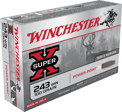 Winchester Super-X Power Point .243 Win 100gr PSP
Winchester's Super-X Power Point Rifle Ammunition in .243 Win 100gr PSP is renowned for its reliability and effectiveness. This ammunition is designed to provide consistent performance and is ideal for whitetail and big game hunting.

Proven Power-Point design ensures rapid expansion and high energy transfer.
100-grain projectile optimized for precision and stopping power.