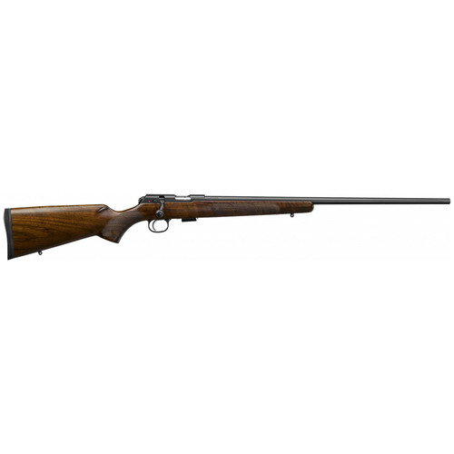 The CZ 457 American is the perfect example of a classic American sport shooting and hunting rimfire rifle. The varnished American-style stock features checkering on the grip that incorporates a fleur-de-lis motif. The light profile, cold hammer forged barrel is has no sights.
 
SKU	18041
MPN	5084-8982-MAAMAAX
Barrel Length	24.8"
Barrel Profile	Light
Weight	3,0 kg
Caliber	17 HMR (1:9)
Magazine Capacity	5
Supply Type	Detachable Magazine
Sights	No
Trigger	Adjustable
Cheekpiece	No
LOP	360 mm
Stock	Walnut
Stock Finish	Varnish
Barrel	Cold Hammer Forged
Thread	1/2x20
Compensator	No
Trigger Pull Weight	11,1-14 N The CZ 457 American is the perfect example of a classic American sport shooting and hunting rimfire rifle. The varnished American-style stock features checkering on the grip that incorporates a fleur-de-lis motif. The light profile, cold hammer forged barrel is has no sights.
 
SKU	18041
MPN	5084-8982-MAAMAAX
Barrel Length	24.8"
Barrel Profile	Light
Weight	3,0 kg
Caliber	17 HMR (1:9)
Magazine Capacity	5
Supply Type	Detachable Magazine
Sights	No
Trigger	Adjustable
Cheekpiece	No
LOP	360 mm
Stock	Walnut
Stock Finish	Varnish
Barrel	Cold Hammer Forged
Thread	1/2x20
Compensator	No
Trigger Pull Weight	11,1-14 N