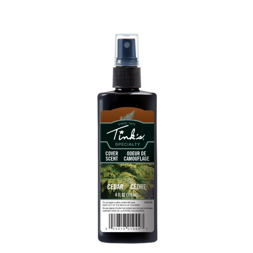 An excellent choice for hunts amid the cedars, Tink?s Cedar Cover Scent helps you conceal your tracks and scent signature in the stand, in the blind, or when stalking. This versatile cover scent helps you conceal body odors and other foreign smells with a few sprays on your hunting clothing and treestand or blind. Flexible formula also works great on mock scrapes or rubs, or with Tink?s Scent Bomb (not included).