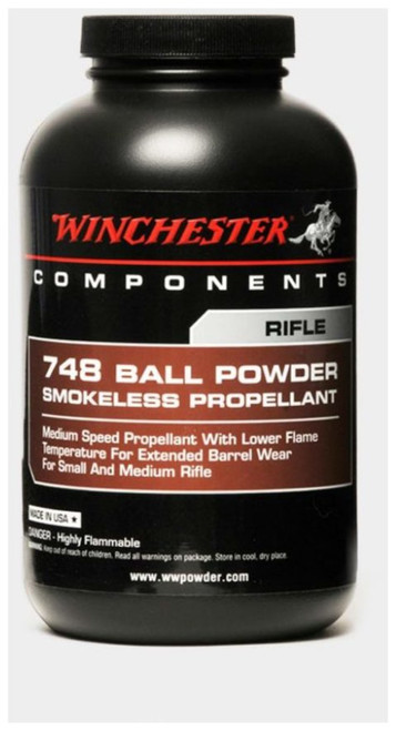 Winchester 748 is a ball powder and the choice for loading 223 Remington cartridges.

The low-flame temperature extends barrel life compared to other similar speed powder. It is also ideal for a wide variety of centerfire rifle loads, including 222 Remington, 30-30 Winchester, 30 Winchester, and up to 485 Winchester Magnum.