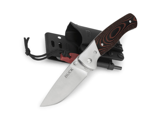  

Named after the rugged Selkirk Mountain range beginning in the Northern Panhandle of Idaho, the 836 Folding Selkirk is a midsized folder with added features to help ensure survival in demanding conditions. Featuring a brown/black CNC contoured Micarta handle and 420HC steel blade, the Folding Selkirk fits easily in the sheath and can be configured for horizontal or vertical belt carry. It features a 2 1/4" ferrocerium striker with a whistle integrated in the grip. 5" (12.7 cm) when closed. Imported.

 

Heat Treated
Each blade is put through a rigorous heat treat process and quality performance test.

Lifetime Warranty
We warranty each Buck knife to be free from defects and workmanship for the life of the knife.

Product Specifications
Attribute	Brown/Black Micarta
Blade Shape	Drop Point
Blade Steel	420HC
Blade Thickness	0.150"
Blade Length	3.9" (9.9 cm)
Weight	7.5 oz.
Handle	Micarta
Carry System	Sheath
Origin	Imported
Forever Warranty
We warranty each and every Buck knife to be free of defects in material and workmanship for the life of the knife, and we will repair or replace with a new Buck knife, at our option, any Buck knife that is defective. Buck Knives does not warrant its products against normal wear, misuse, or product modifications.