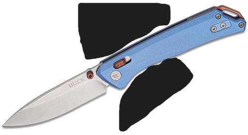 BU0700BLS: 700 Nomad Folding Knife - Blue
Buck Knives
The Buck Knives Nomad is a smooth and sleek folding knife with a straightforward and endlessly useful design that never goes out of style. It features a 3.25" drop point blade crafted from durable D2 steel, with either a black or stonewashed finish. The crossbar lock provides secure, ambidextrous operation, while the thumb stud allows for smooth, one-handed opening and closing. The anodized aluminum handle provides a lightweight and comfortable grip, and the texturing on the surface keeps this pocket knife locked in place. The Nomad is a truly ambidextrous knife, with the crossbar lock, reversible pocket clip, and dual thumb studs making sure it is always accessible. Perfect for an EDC folding knife.

Features
Drop point blade, D2 steel
Crossbar lock
Thumbstud
Lanyard hole
Reversible pocket clip
Easy to open and close with one hand
Forever Warranty
Specifications
Blade Length: 3.25"
Closed Length: 4.50"
Overall Length: 7.80"
Blade Material: D2 Tool Steel
Blade Thickness: 0.110"
Blade Style: Drop Point
Blade Grind: Flat
Blade Finish: Stonewash
Handle Material: Anodized Blue Aluminum
Locking Mechanism: Crossbar
Pocket Clip: Stainless Steel (Tip-Up, Right/Left Carry)
Weight: 3.10 oz.