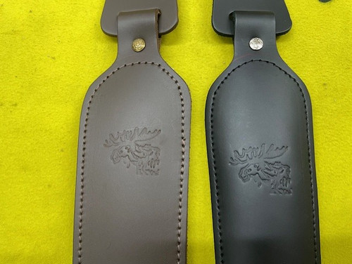 Custom Handmade Adjustable Brown Leather Padded Sling w/Thumb Loop, No Swivels - Moose Head Stamp	