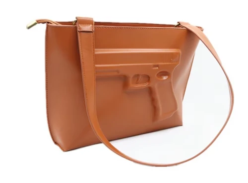 Brown Faux Leather Purse w/ Pressed Pistol Image
