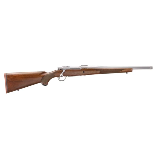 Stock American Walnut
Sights None
Capacity 4
Thread Pattern 5/8"-24
Model Option Right-Handed
 

Barrel Length 16.60"
Material Stainless Steel
Finish Satin Stainless
Weight 6.7 lbs.
Twist 1:10" RH
 

Overall Length 36.60"
Length of Pull 13.50"
Grooves 5
Non-rotating, Mauser-type controlled round feed extractor is among the most positive case extraction systems ever invented, and features a fixed blade-type ejector that positively ejects empty cases as the bolt is moved fully rearward.

Hinged, solid-steel floorplate for easy unloading without having to chamber each cartridge. Features an engraved Ruger logo and patented latch that is flush with the trigger guard to avoid accidental dumping of cartridges.

Three-position safety is easily accessible and allows the shooter to lock the bolt or to load and unload the rifle with the safety engaged.

Ergonomically pleasing stock has rounded contours along the barrel, on the bottom of the stock and on top of the pistol grip and wrap-around checkering on grip and forend.

Free-floated, threaded barrel with factory-installed thread protector is cold hammer-forged, resulting in ultra-precise rifling that provides exceptional accuracy and longevity.

Integral scope mounts, machined directly on the solid-steel receiver, provide a stable mounting surface for included scope rings, eliminating a potential source of looseness and inaccuracy in the field.

The LC6™ trigger features smooth, crisp performance right out of the box for increased accuracy on the range or in the field.

Rugged, one-piece, stainless steel bolt.

Also includes: studs for mounting sling swivels.