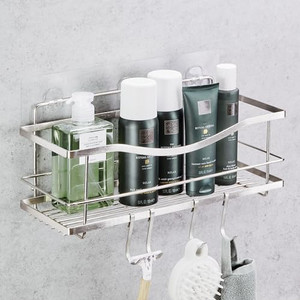KINCMAX Premium Shower Caddy - Self Adhesive Shower Organizer w/ 4 Hooks, Drill-Free Shower Shelves for Inside Shower, Rustproof Stainless Steel Shower Rack for Bathroom, Shower Accessories, Silver KINCMAX Premium Shower Caddy - Self Adhesive Shower Organizer w/ 4 Hooks, Drill-Free Shower Shelves for Inside Shower, Rustproof Stainless Steel Shower Rack for Bathroom, Shower Accessories, Silver