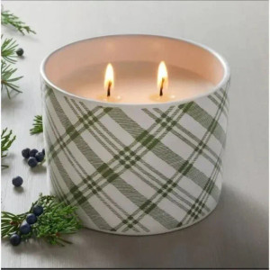 Plaid Ceramic Cypress & Pine 2-Wick Jar Christmas Candle Light Green 11oz - Hearth & Hand with Magnolia Plaid Ceramic Cypress & Pine 2-Wick Jar Christmas Candle Light Green 11oz - Hearth & Hand with Magnolia