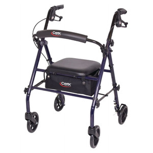 Carex Steel Rollator Transport Walker with Padded Seat, 6" Wheels & Storage Pouch, 350 lb Carex Steel Rollator Transport Walker with Padded Seat, 6" Wheels & Storage Pouch, 350 lb