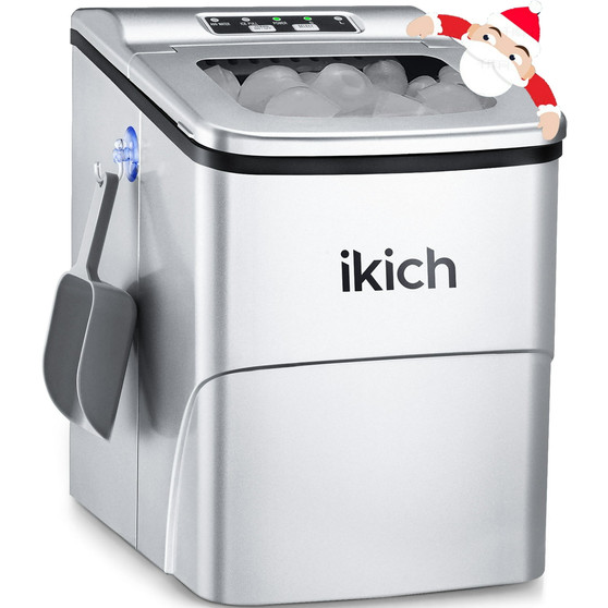 Ikich Ice Makers Countertop,Portable Ice Maker Machine with Handle,Self-Cleaning Ice Maker, 26Lbs/24H, 9 Ice Cubes Ready in 8 Mins, LIMIT 2