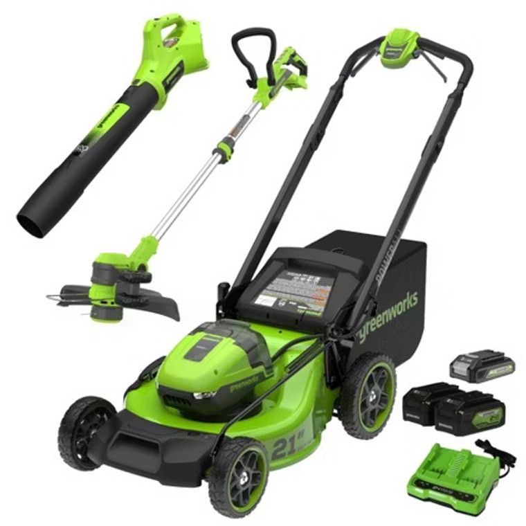 Greenworks POWERALL 3pc Combo Kit - 21" Lawn Mower 12" String Trimmer 320 CFM Leaf Blower