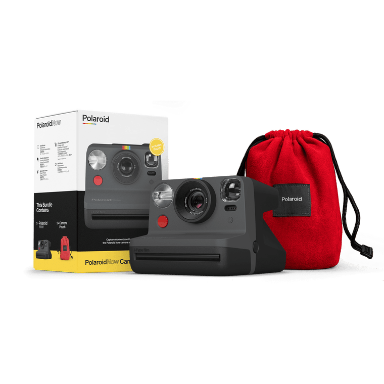 Polaroid Now Bundle with Black Camera and Red Travel Pouch