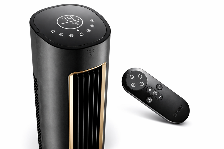 Lasko DST100 Pinnacle 40” Tower Fan 32 ft/s Airflow, Quiet 24dB, 90° Oscillation, Air Filter for Hair & Dust, Night Light,  and Remote