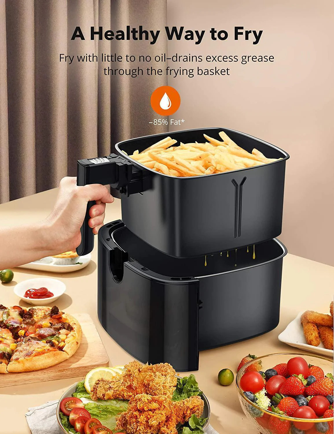 Air Fryer, Large 6 Quart 1750W Air Frying Oven with Touch Control Pane