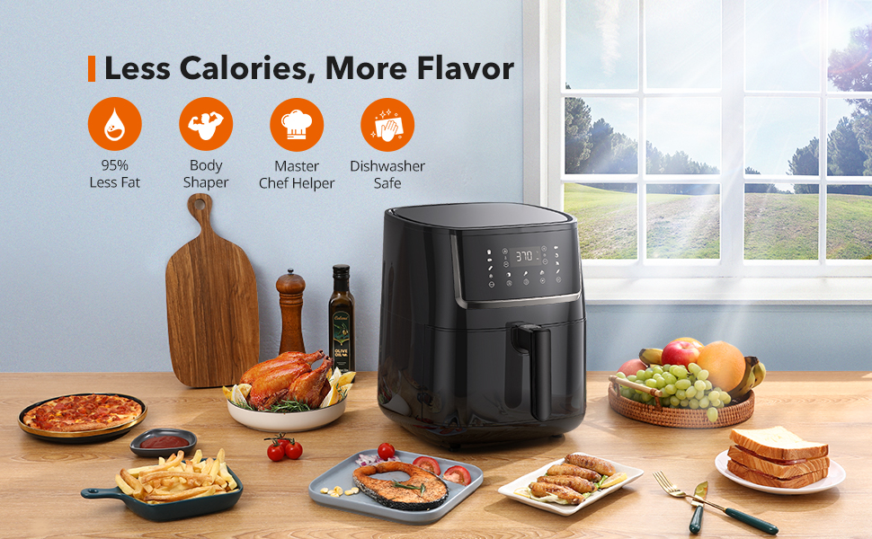 Air Fryer, Large 6 Quart 1750W Air Frying Oven with Touch Control Pane