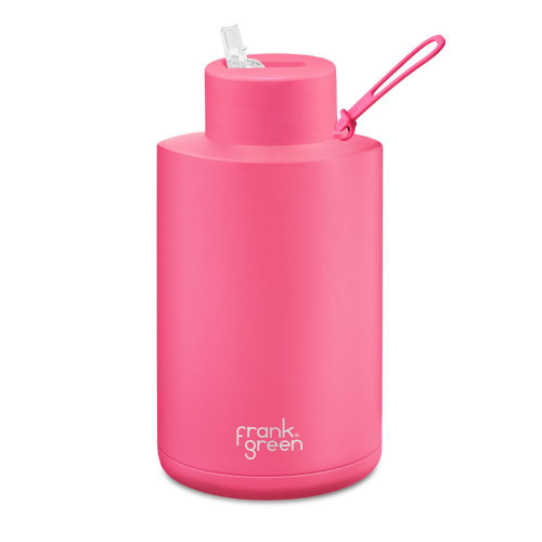 Ceramic Reusable Bottle (Straw) 68oz / 2lt Neon Pink