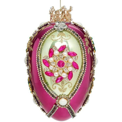 Ornament - King's Jewels Faberge Jeweled Egg 7" Green/Purple Ornament - King's Jewels Faberge Jeweled Egg 7" Green/Purple