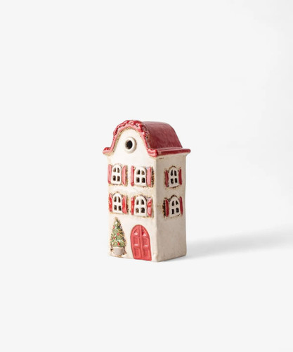 Alsace Tea Light Villa Christmas Stone With Shutters Small Red