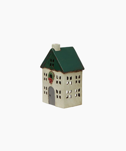Christmas Tea Light House With Wreath Small Green