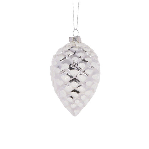 Bauble - Pinecone Frosted Silver 9cm