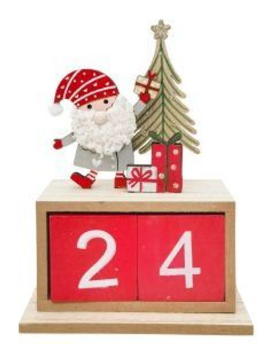 Santa Wooden Countdown 15cm Multi