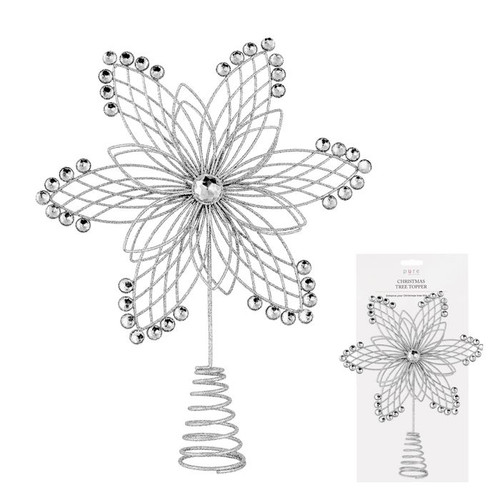 Wire Flower Tree Topper 33cm Silver