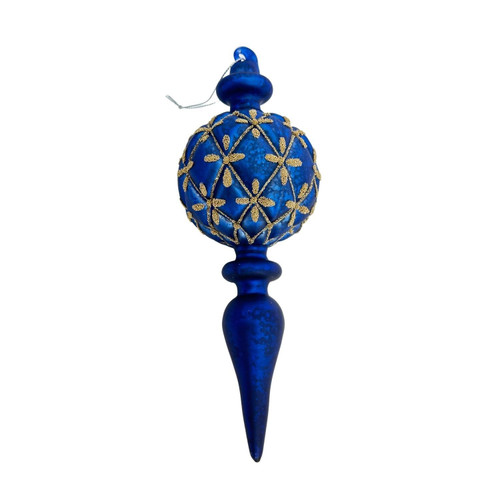 Bauble - Fine Finial Blue/Gold 23cm Blue