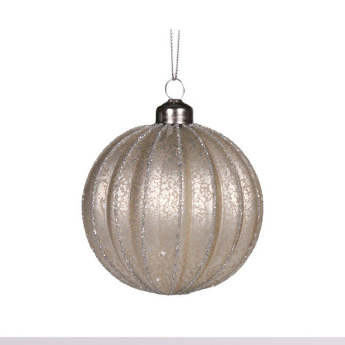 Bauble - Antique Ribbed 8cm Matte Silver