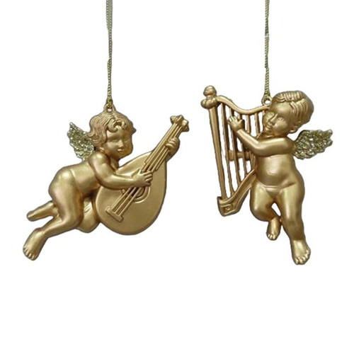 Gold Cherub Harp/Lute Asst 10cm Gold