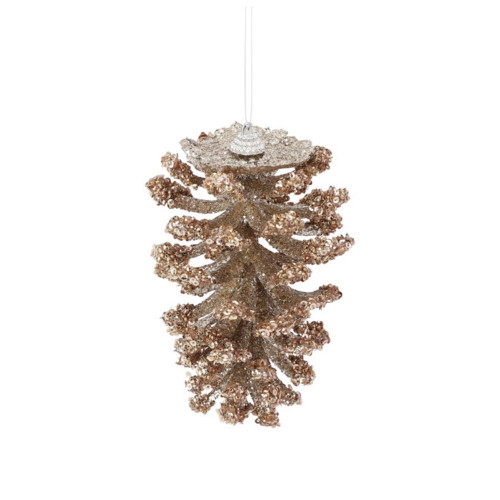 Sequin Pine Cone Decoration 15cm Champagne
