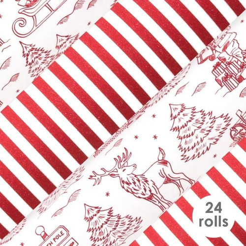 Gift Wrap Roll - Toile Red 76cm x 2.5m Red/White