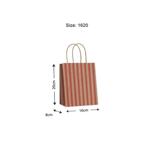 Gift Bag - Rustic Stripe S 160 x 200 x 80mm Red/Natural