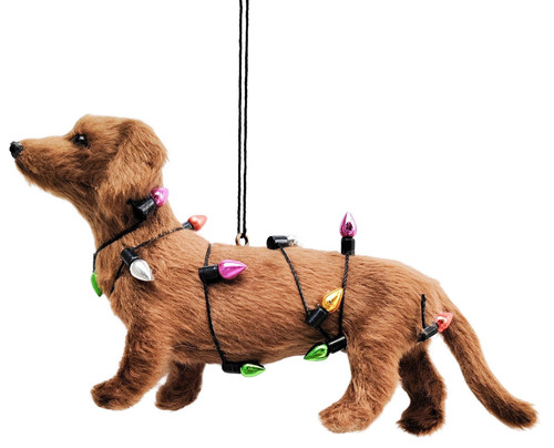 Sausage Dog w/Lights Hanging Decor 14cm Brown