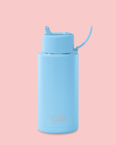 Ceramic Reusable Bottle (Straw) 34oz / 1lt Sky Blue