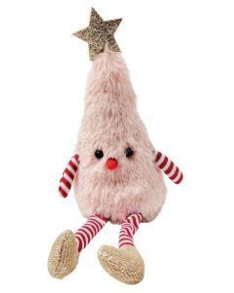 Fluffy Christmas Tree Sitting 28cm Pink