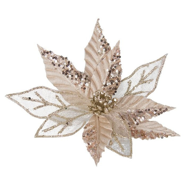 Clip Poinsettia - Sheer Encrusted 26cm Champagne