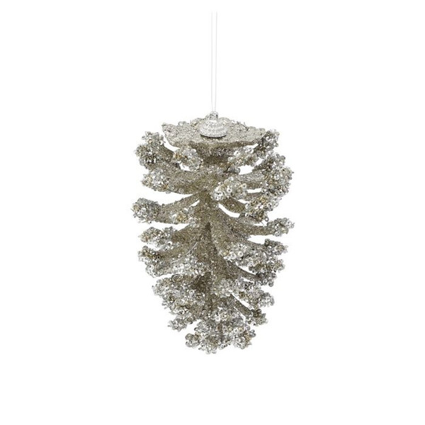 Sequin Pine Cone Decoration 15cm Platinum