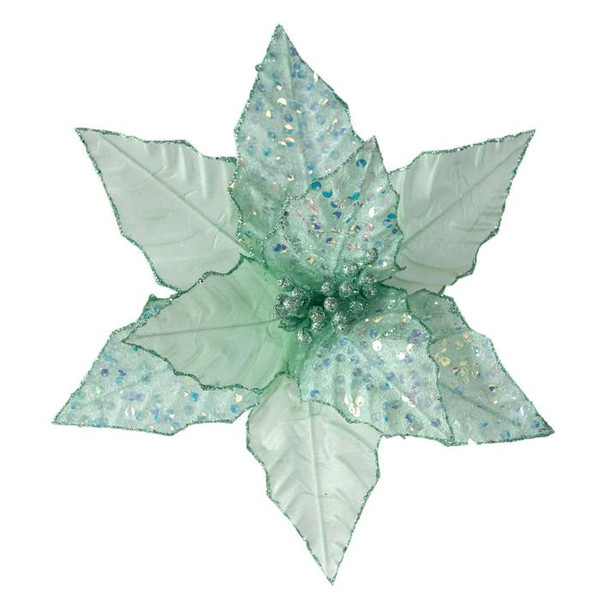 Clip Poinsettia - Mint/Irridecent Sequins 31cm Mint