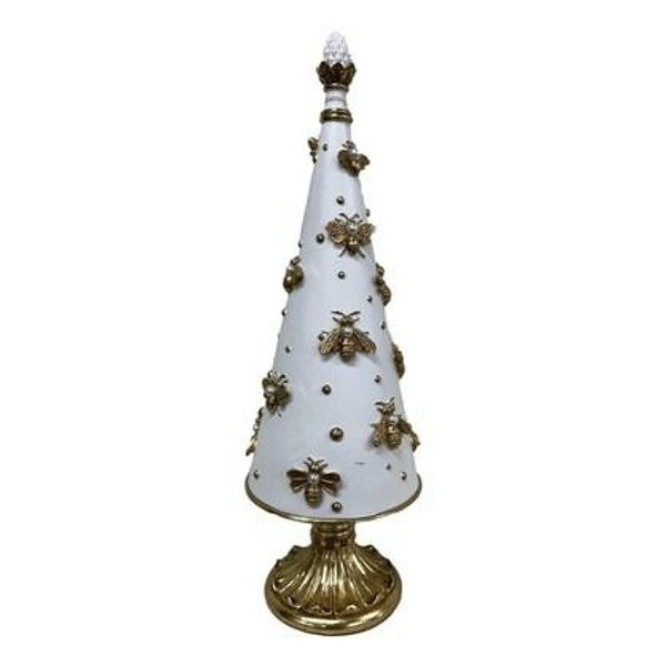 Bee Tree Ornament - Whte/Gold 41cm