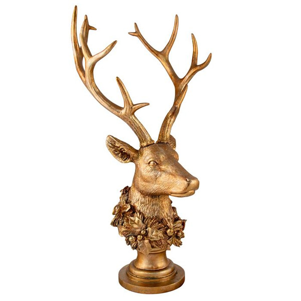 Resin Deer Head On Stand 65cm Gold