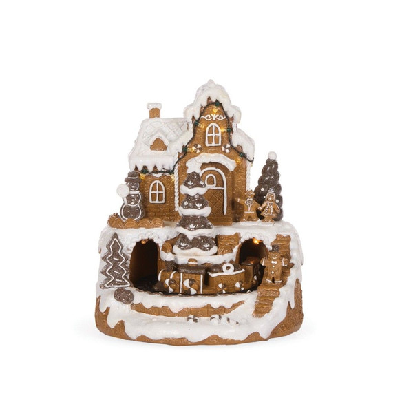 Piped LED Gingerbread Village w/Train 23cm