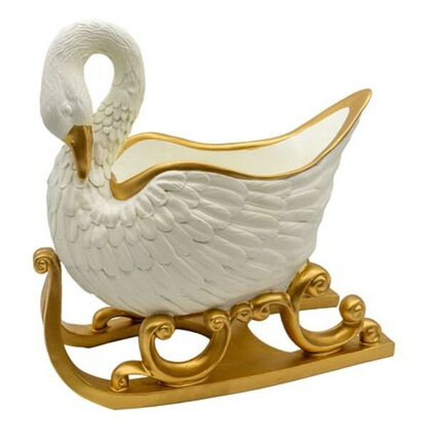 Victorian Swan Sleigh 40cm White/Gold