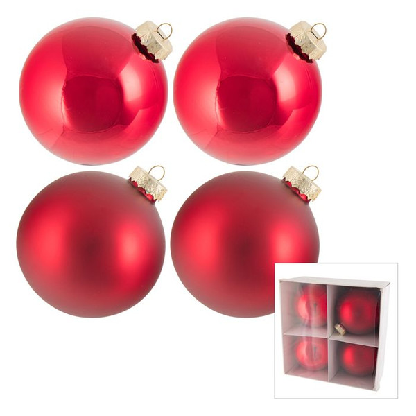 Glass Bauble - Red Asst 4pk 10cm Red