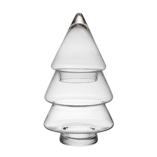 Ribbed Glass Tree Jar w/Lid 29cm Clear