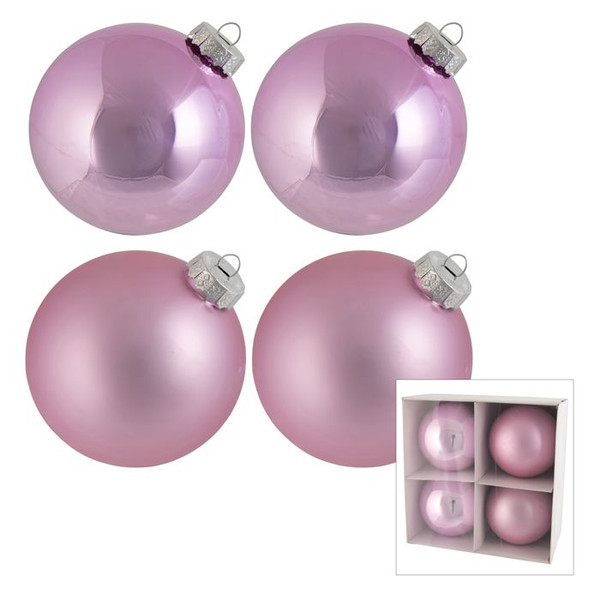 Glass Bauble - Pink Asst 4pk 10cm Pink