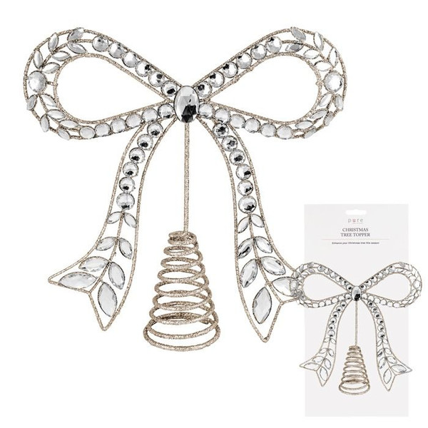 Metal Bow Topper Glitter 26cm Champagne