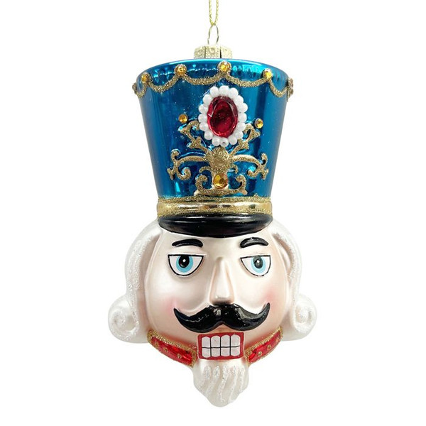 Glass Nutcracker Head - Blue 13cm Blue