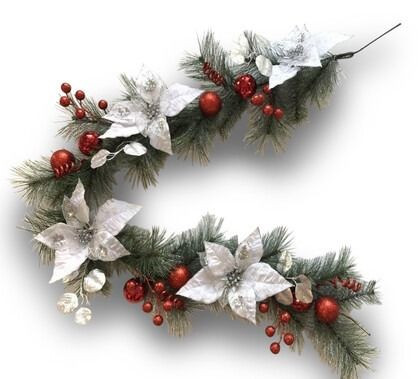 Pine Garland Red/White 180cm
