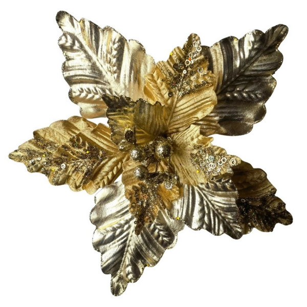 Clip Poinsettia Gold Copper Glitter 40cm Gold